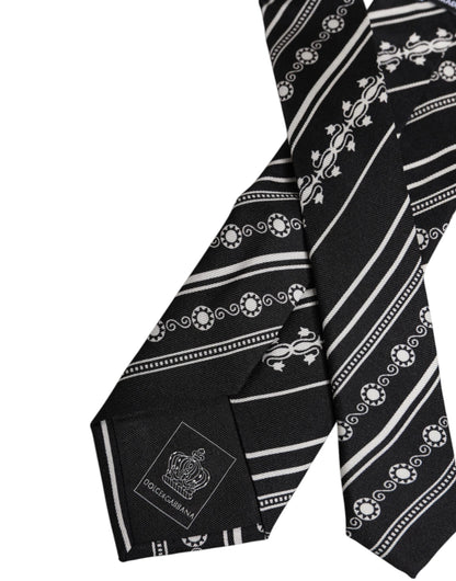 Dolce &amp; Gabbana Black White Stripes Silk Adjustable Necktie Tie