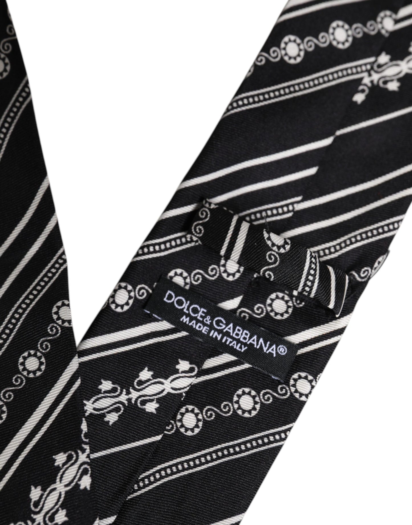 Dolce &amp; Gabbana Black White Stripes Silk Adjustable Necktie Tie