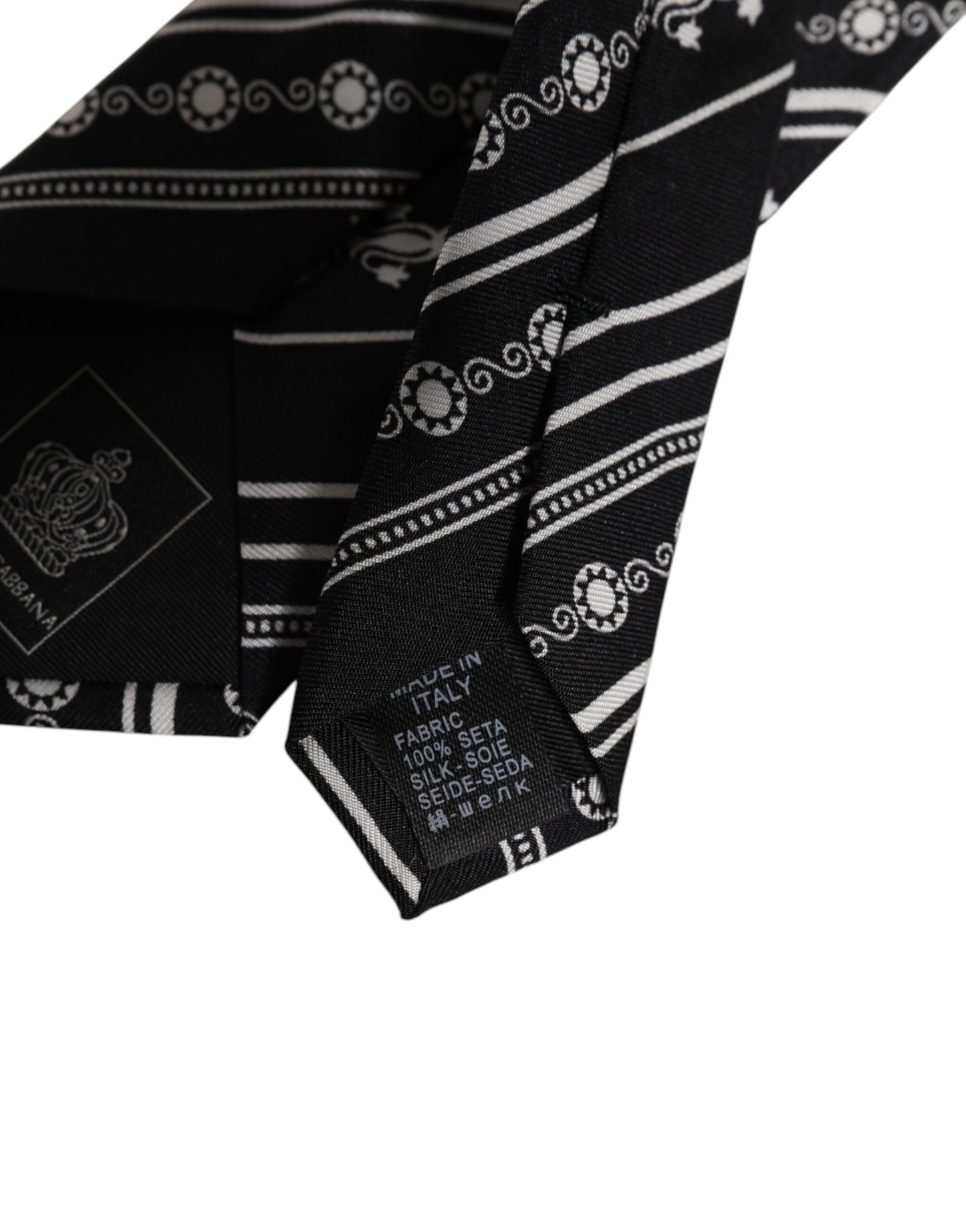 Dolce &amp; Gabbana Black White Stripes Silk Adjustable Necktie Tie