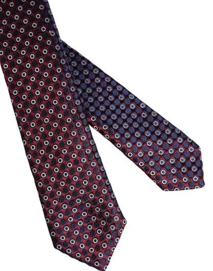 Dolce &amp; Gabbana Red Blue Circles Silk Adjustable Necktie Tie