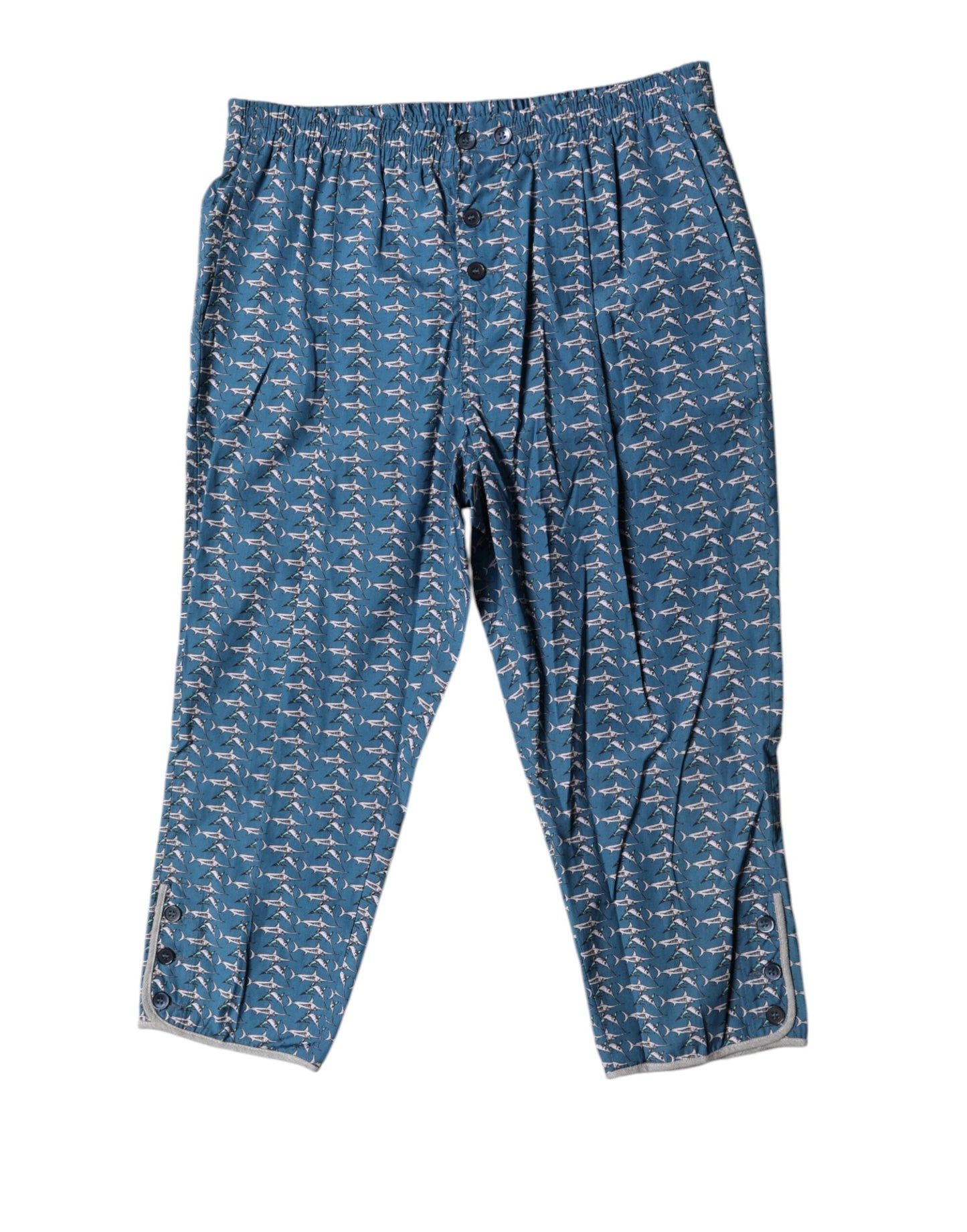 Dolce &amp; Gabbana Blue Shark Print Cropped Beachwear Swimwear