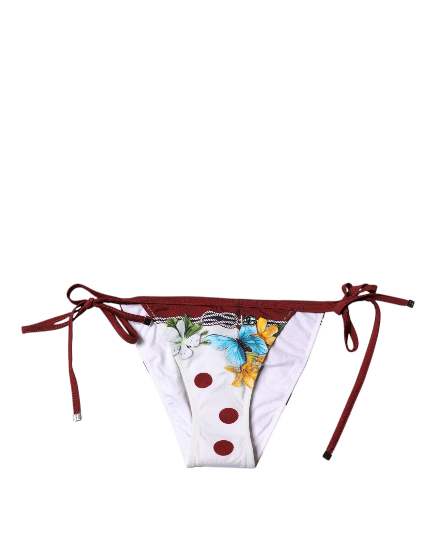 Dolce &amp; Gabbana White Floral Print Swimsuit Bikini Bottom Swimwear