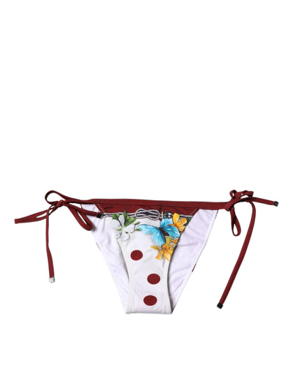 Dolce &amp; Gabbana White Floral Print Swimsuit Bikini Bottom Swimwear