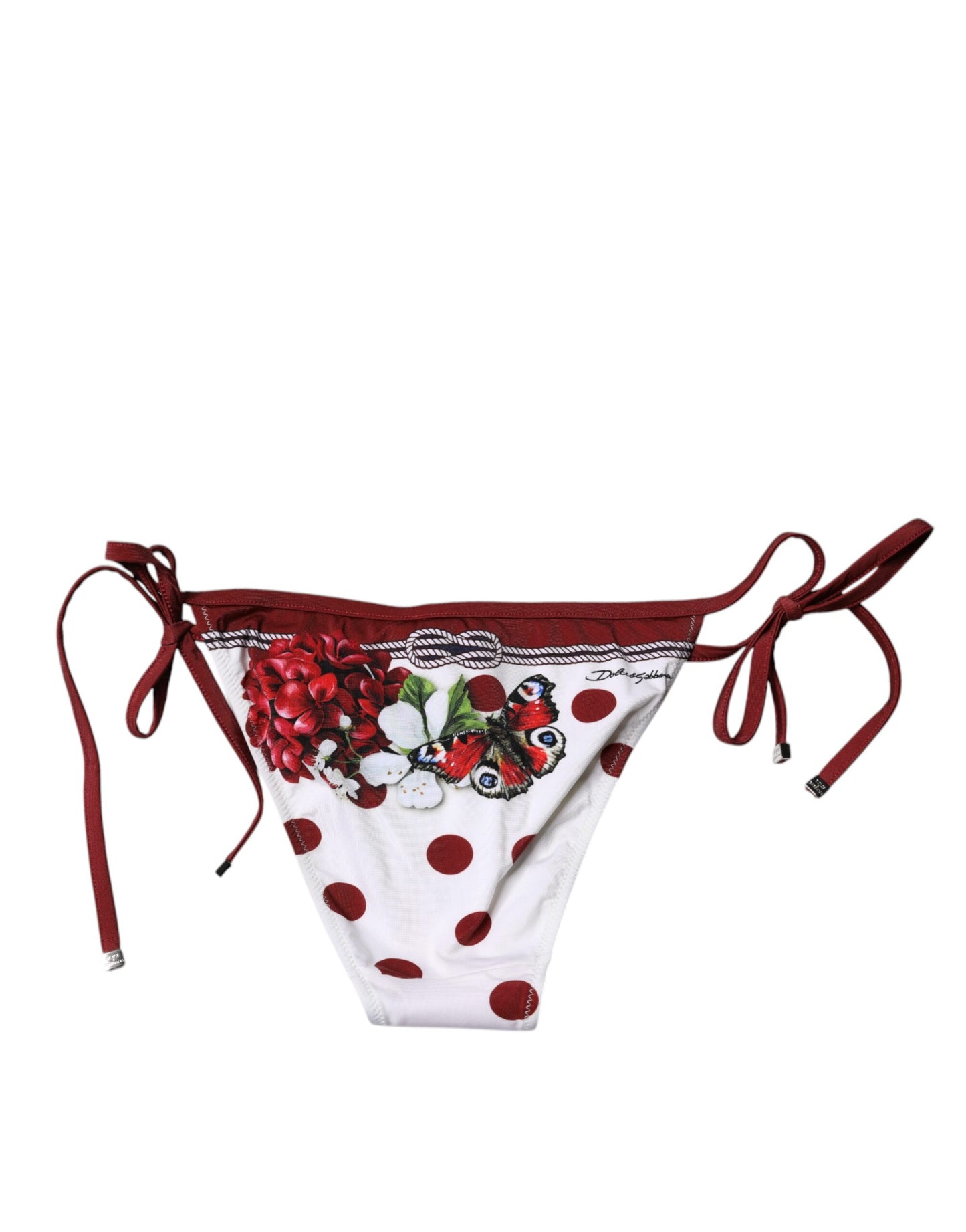 Dolce &amp; Gabbana White Floral Print Swimsuit Bikini Bottom Swimwear