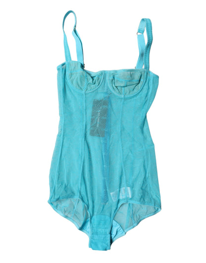 Dolce &amp; Gabbana Blue Tulle Balconette Bra Bodysuit Underwear