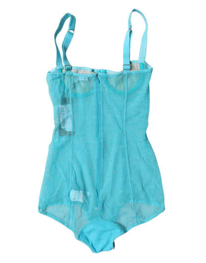 Dolce &amp; Gabbana Blue Tulle Balconette Bra Bodysuit Underwear
