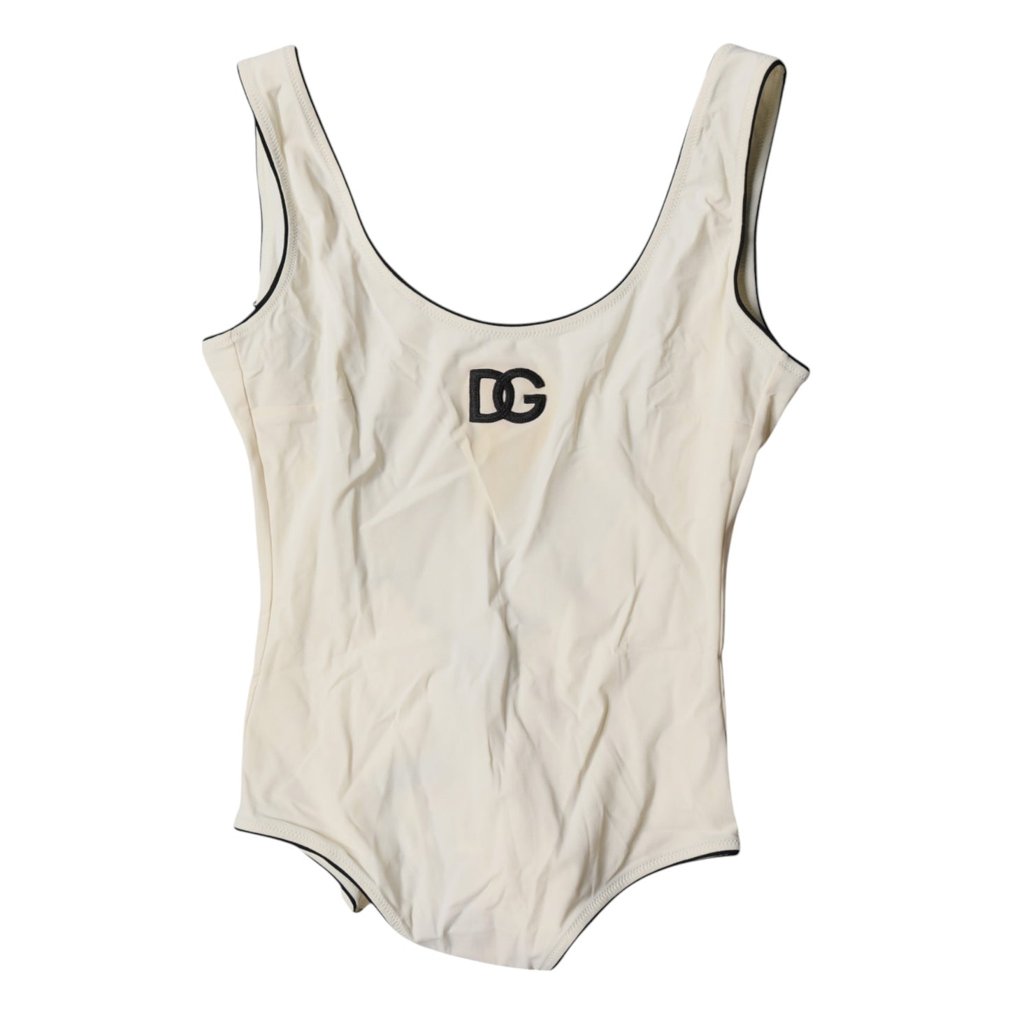 Dolce &amp; Gabbana White Black Logo One Piece Beachwear Swimwear
