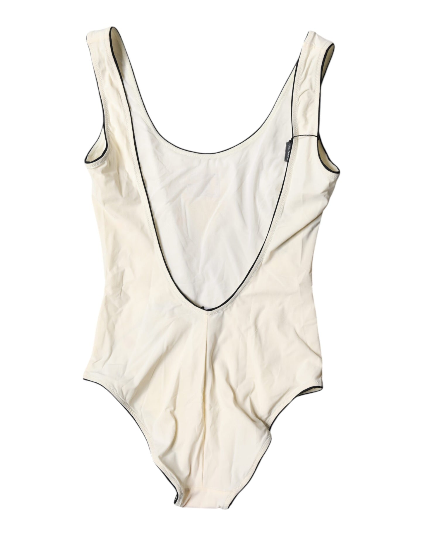 Dolce &amp; Gabbana White Black Logo One Piece Beachwear Swimwear