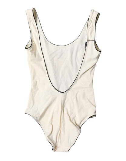 Dolce &amp; Gabbana White Black Logo One Piece Beachwear Swimwear