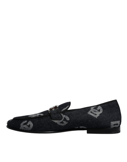 Mocassins en coton à logo noir Dolce &amp; Gabbana, chaussures habillées habillées