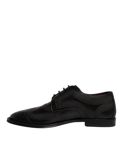 Dolce &amp; Gabbana Black Embroidered Classic Leather Derby Dress Shoes