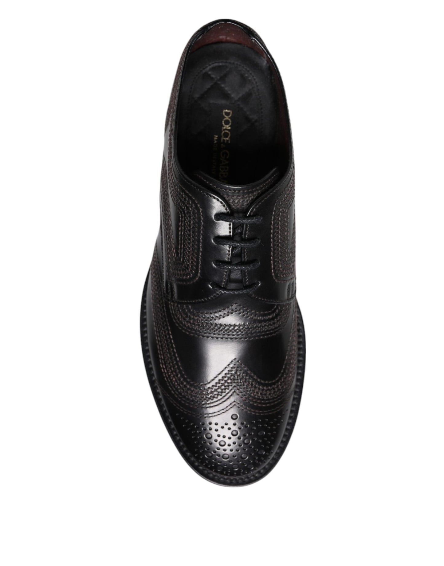 Dolce &amp; Gabbana Black Embroidered Classic Leather Derby Dress Shoes