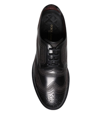Dolce &amp; Gabbana Black Embroidered Classic Leather Derby Dress Shoes