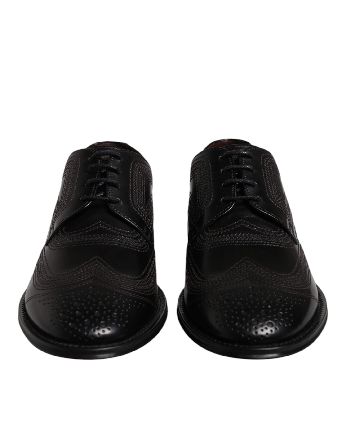 Dolce &amp; Gabbana Black Embroidered Classic Leather Derby Dress Shoes