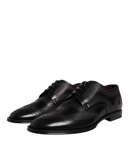 Dolce &amp; Gabbana Black Embroidered Classic Leather Derby Dress Shoes
