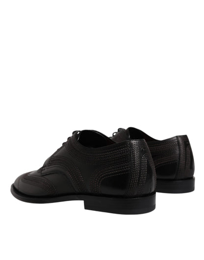 Dolce &amp; Gabbana Black Embroidered Classic Leather Derby Dress Shoes