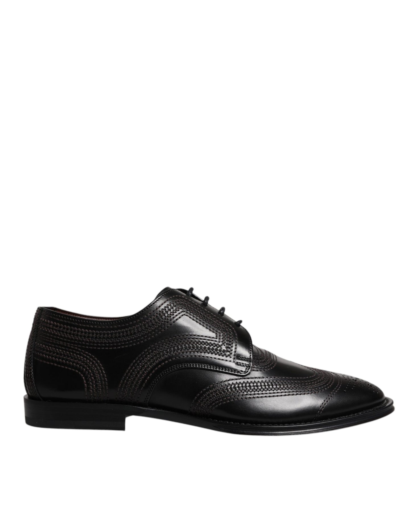 Dolce &amp; Gabbana Black Embroidered Classic Leather Derby Dress Shoes