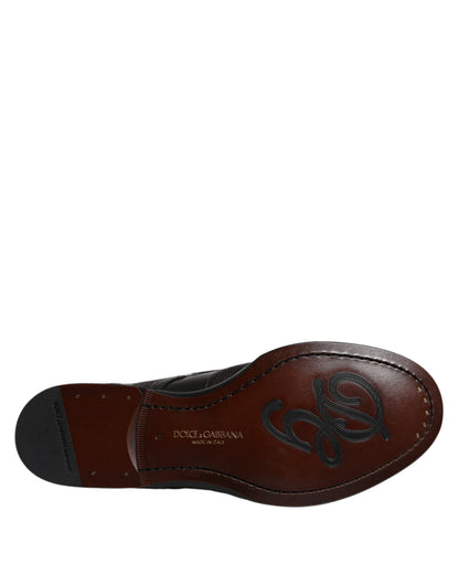 Dolce &amp; Gabbana Black Embroidered Classic Leather Derby Dress Shoes