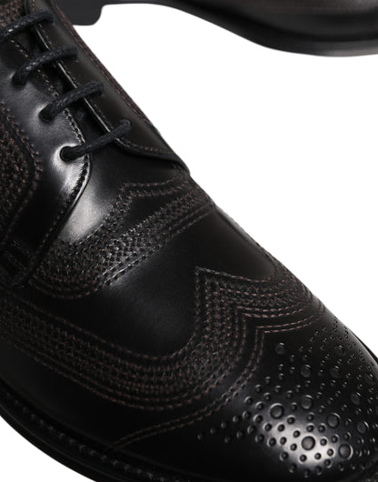 Dolce &amp; Gabbana Black Embroidered Classic Leather Derby Dress Shoes