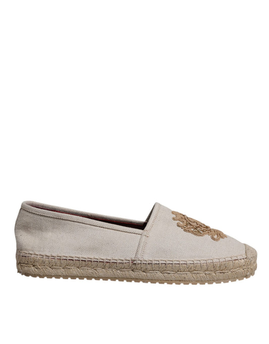 Espadrilles à enfiler en toile brodée beige Dolce &amp; Gabbana