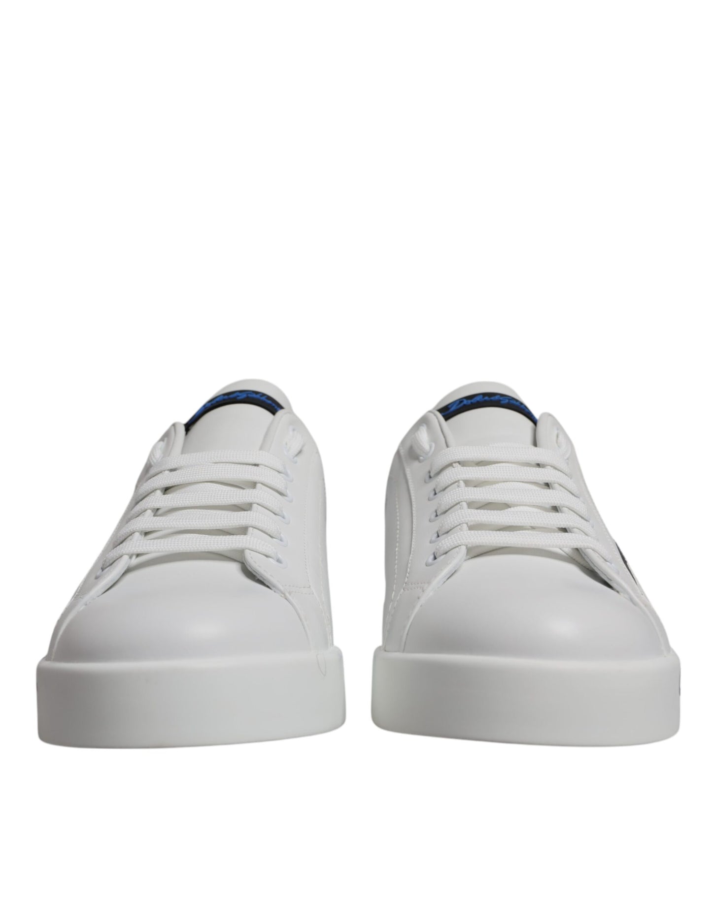 Dolce &amp; Gabbana White Blue Leather Logo Low Top Sneakers Shoes