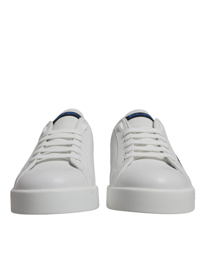 Dolce &amp; Gabbana White Blue Leather Logo Low Top Sneakers Shoes