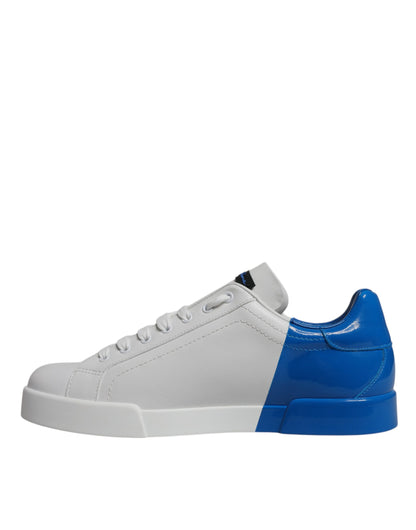 Dolce &amp; Gabbana White Blue Leather Logo Low Top Sneakers Shoes