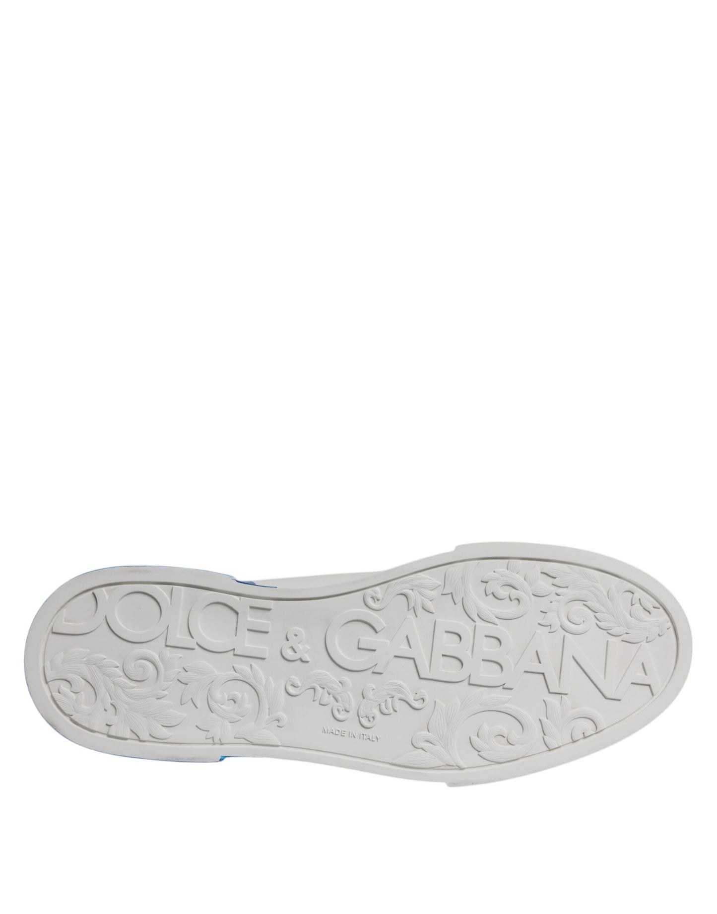 Dolce &amp; Gabbana White Blue Leather Logo Low Top Sneakers Shoes