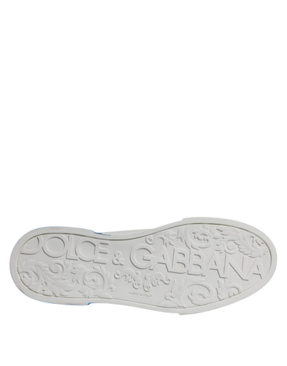 Dolce &amp; Gabbana White Blue Leather Logo Low Top Sneakers Shoes