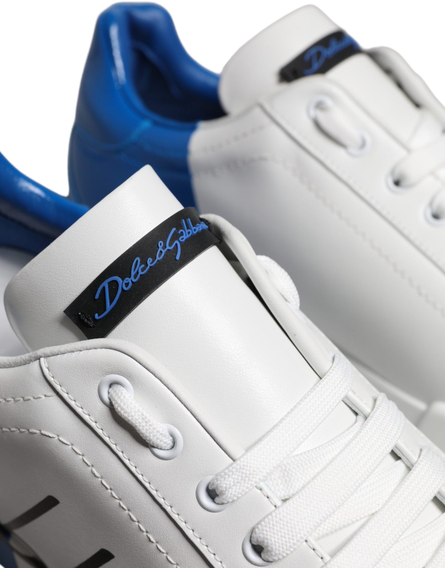 Dolce &amp; Gabbana White Blue Leather Logo Low Top Sneakers Shoes