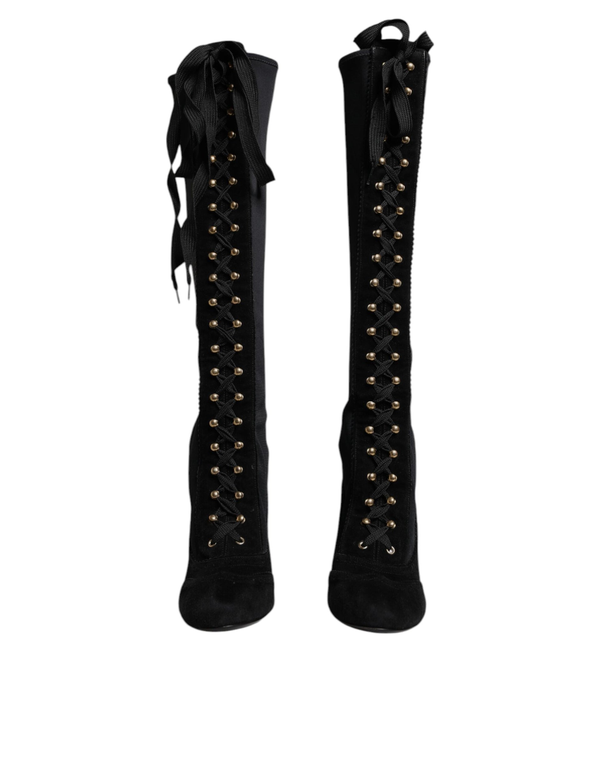 Dolce & Gabbana Black Lace Up Heels High Boots Shoes by Dolce & Gabbana