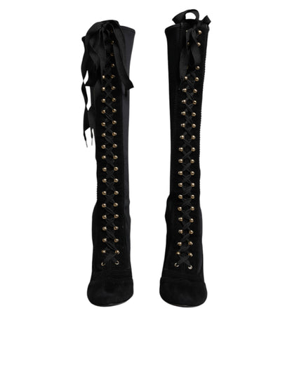 Dolce & Gabbana Black Lace Up Heels High Boots Shoes by Dolce & Gabbana