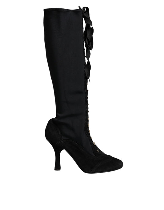 Dolce & Gabbana Black Lace Up Heels High Boots Shoes by Dolce & Gabbana
