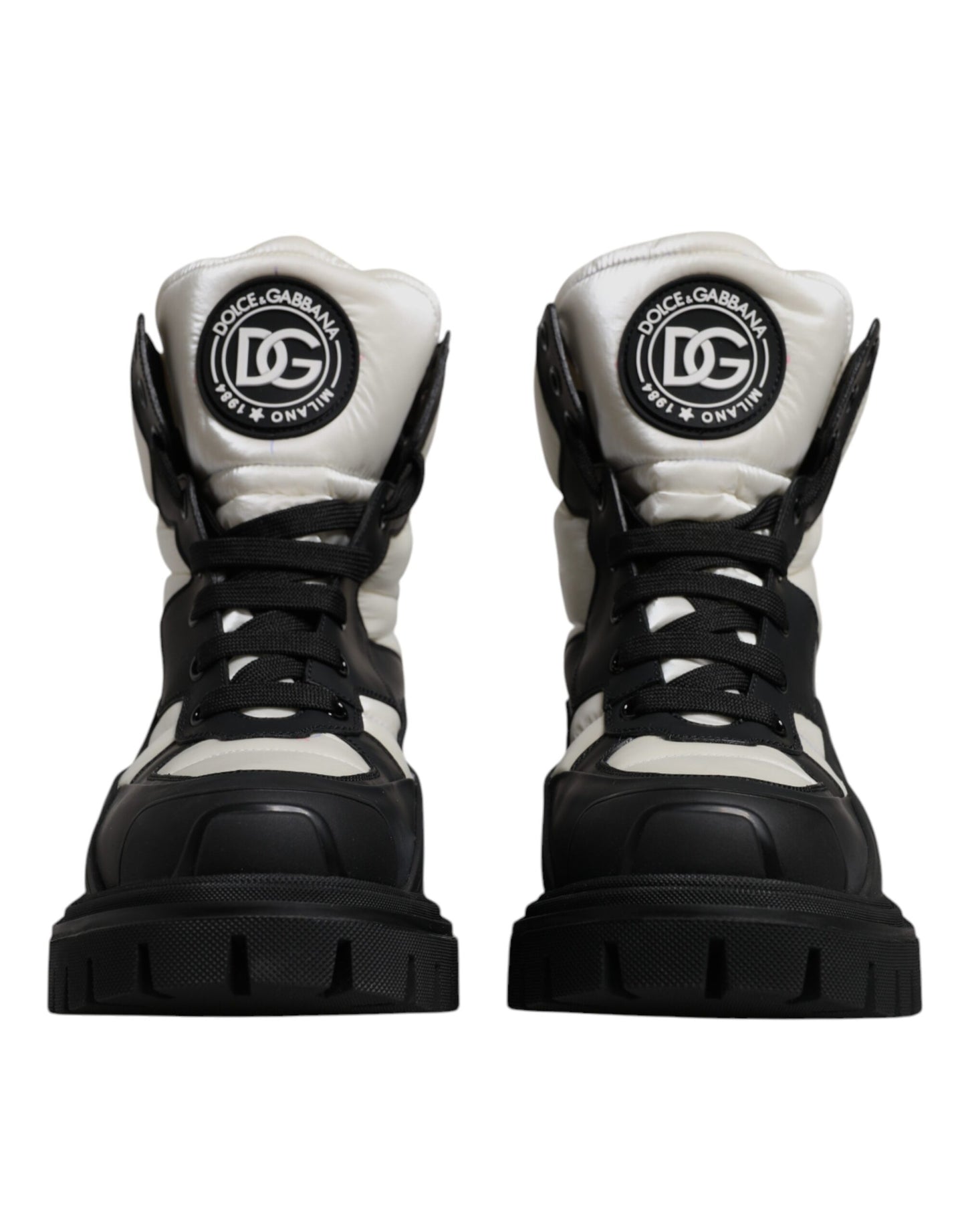 Dolce & Gabbana Black White Padded Mid Calf Lace Up Boots Shoes by Dolce & Gabbana