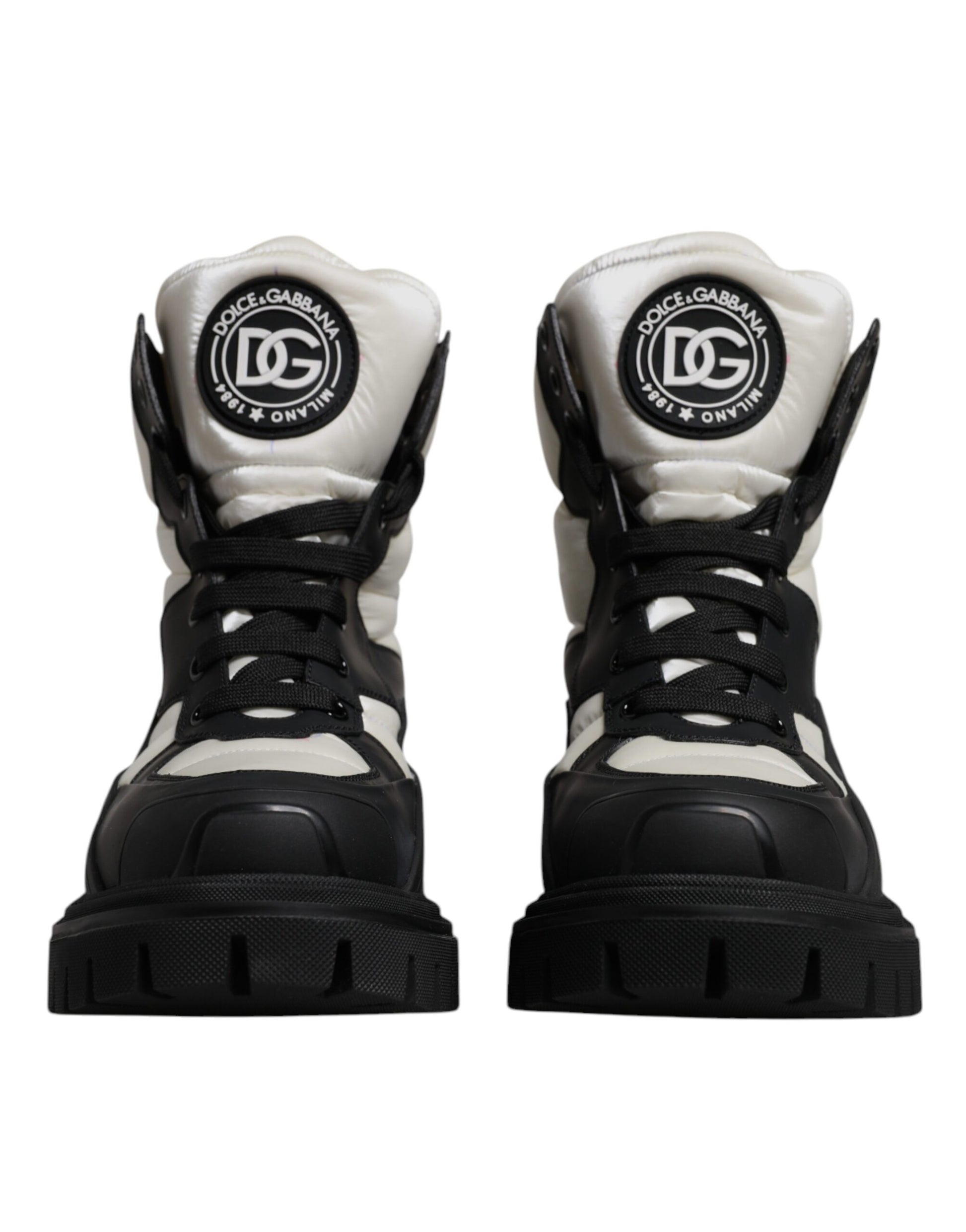 Dolce & Gabbana Black White Padded Mid Calf Lace Up Boots Shoes by Dolce & Gabbana