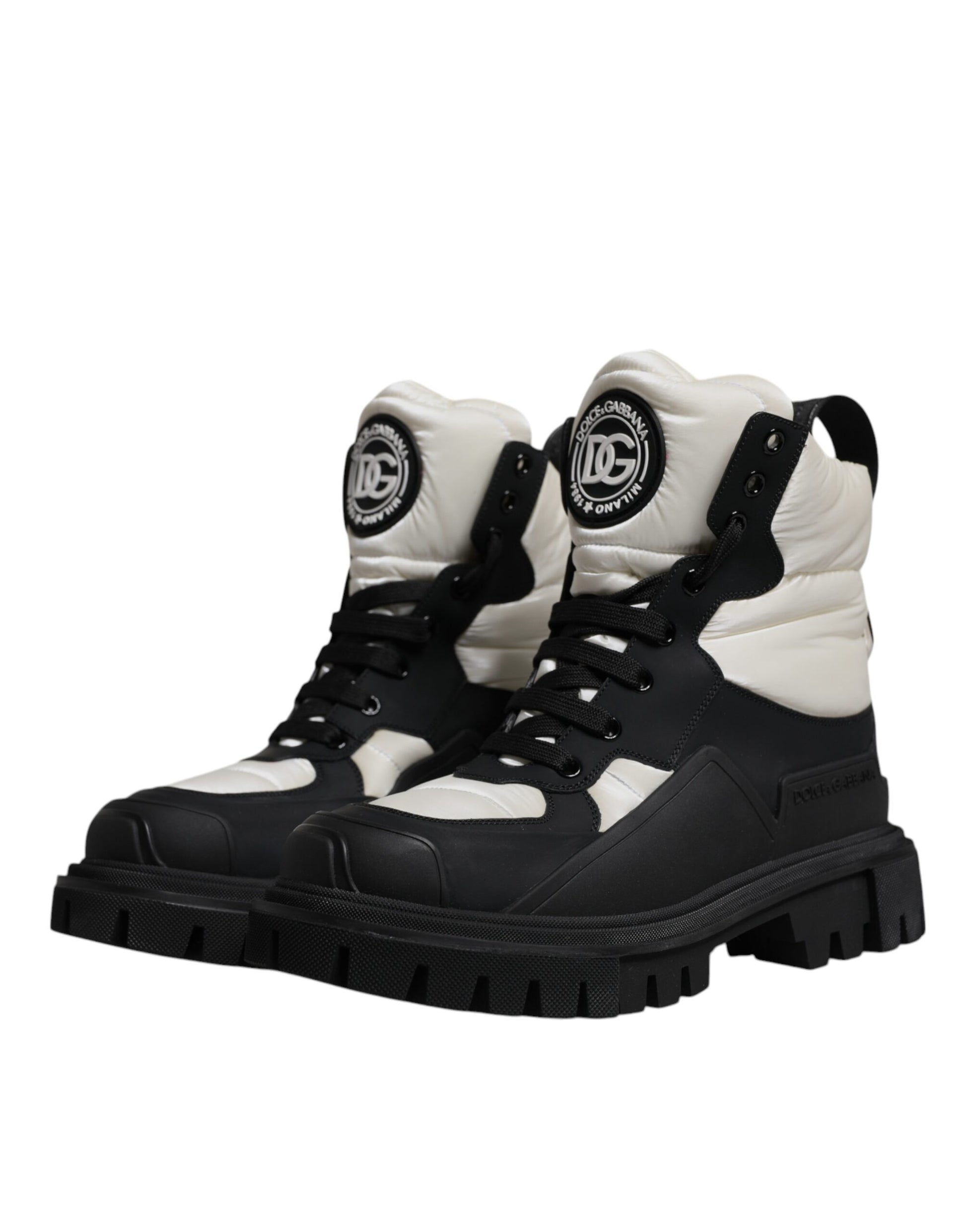 Dolce & Gabbana Black White Padded Mid Calf Lace Up Boots Shoes by Dolce & Gabbana