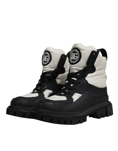 Dolce & Gabbana Black White Padded Mid Calf Lace Up Boots Shoes by Dolce & Gabbana