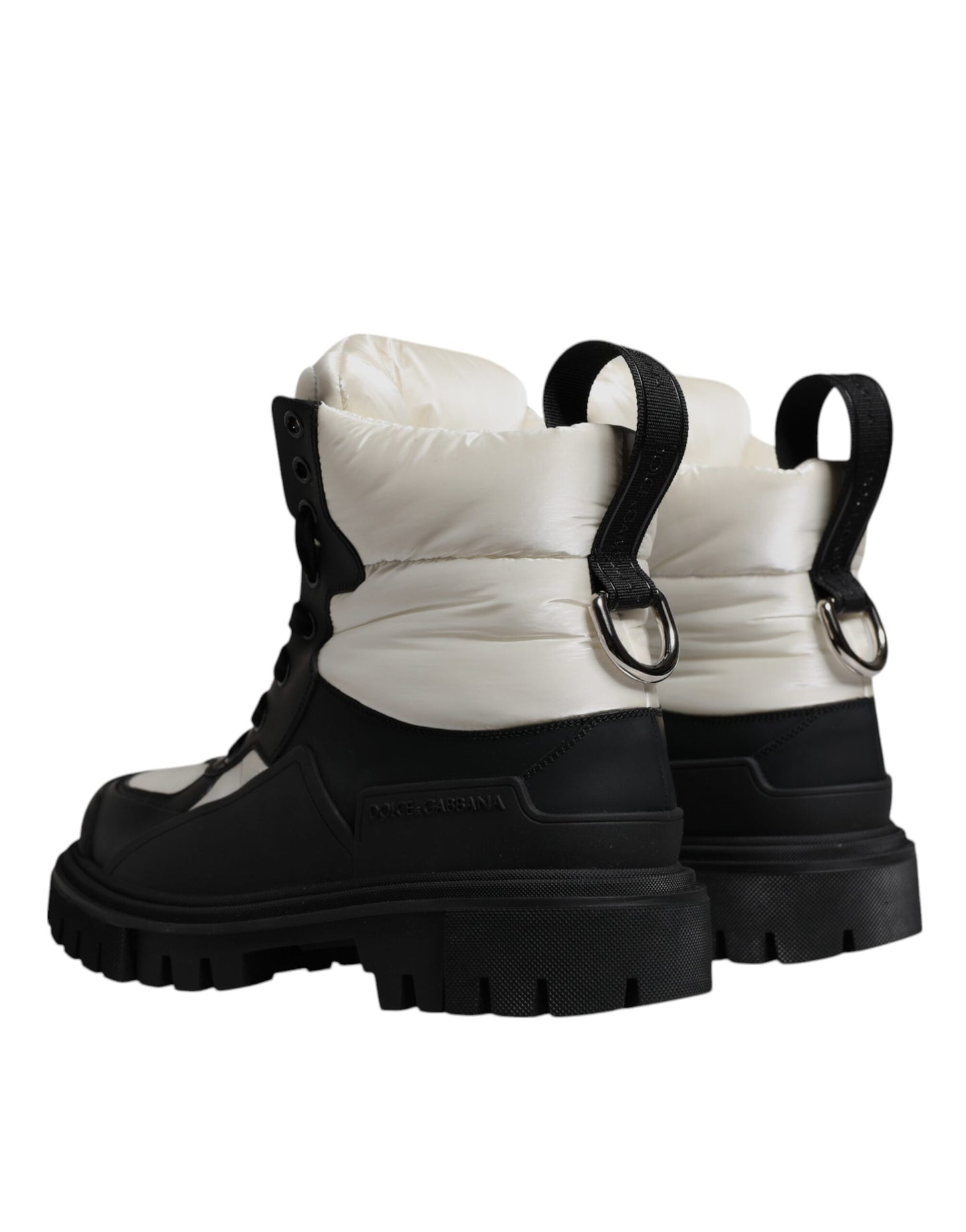 Dolce & Gabbana Black White Padded Mid Calf Lace Up Boots Shoes by Dolce & Gabbana