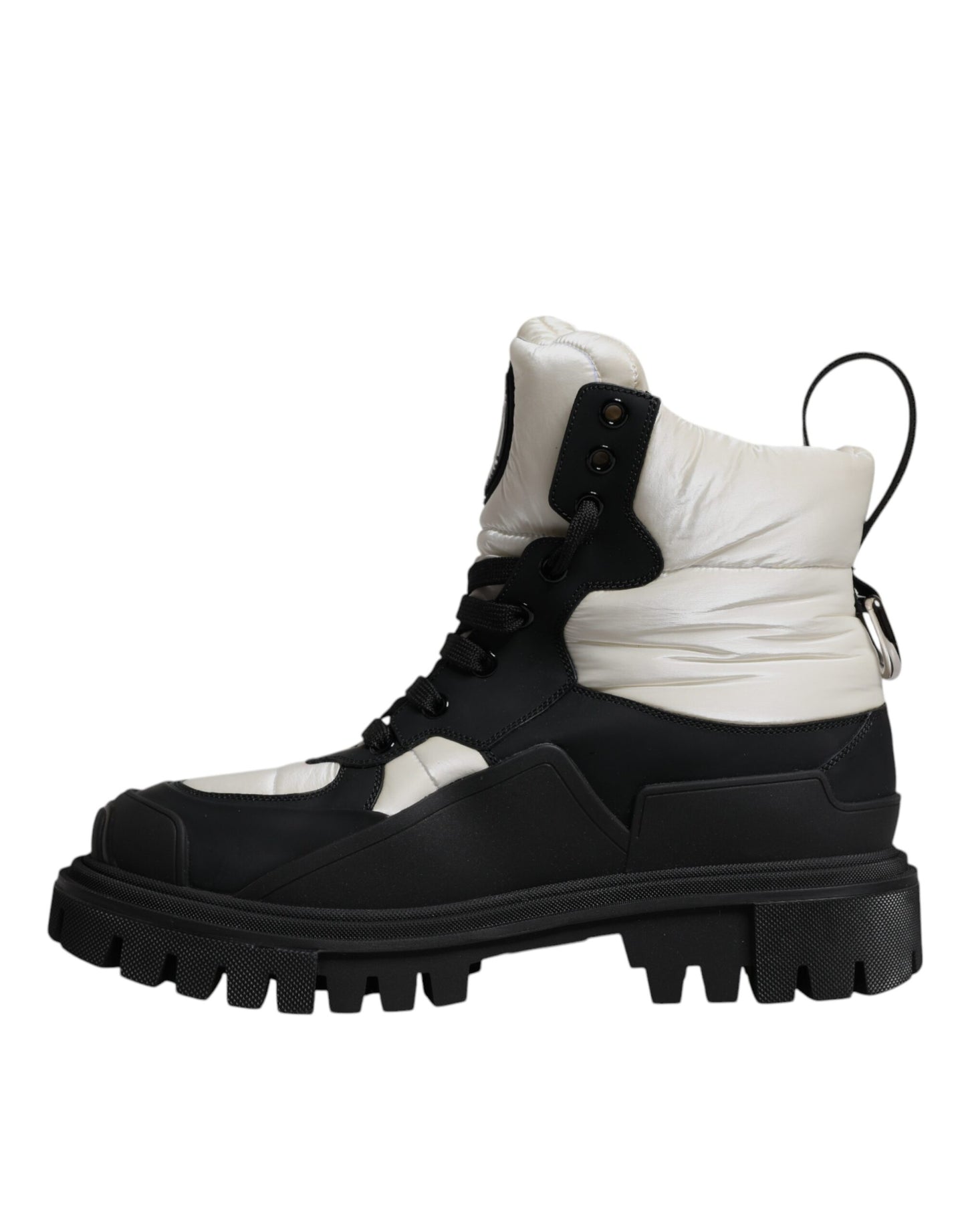 Dolce & Gabbana Black White Padded Mid Calf Lace Up Boots Shoes by Dolce & Gabbana