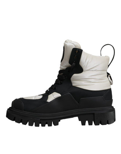 Dolce & Gabbana Black White Padded Mid Calf Lace Up Boots Shoes by Dolce & Gabbana