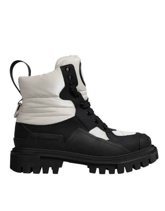 Dolce & Gabbana Black White Padded Mid Calf Lace Up Boots Shoes by Dolce & Gabbana