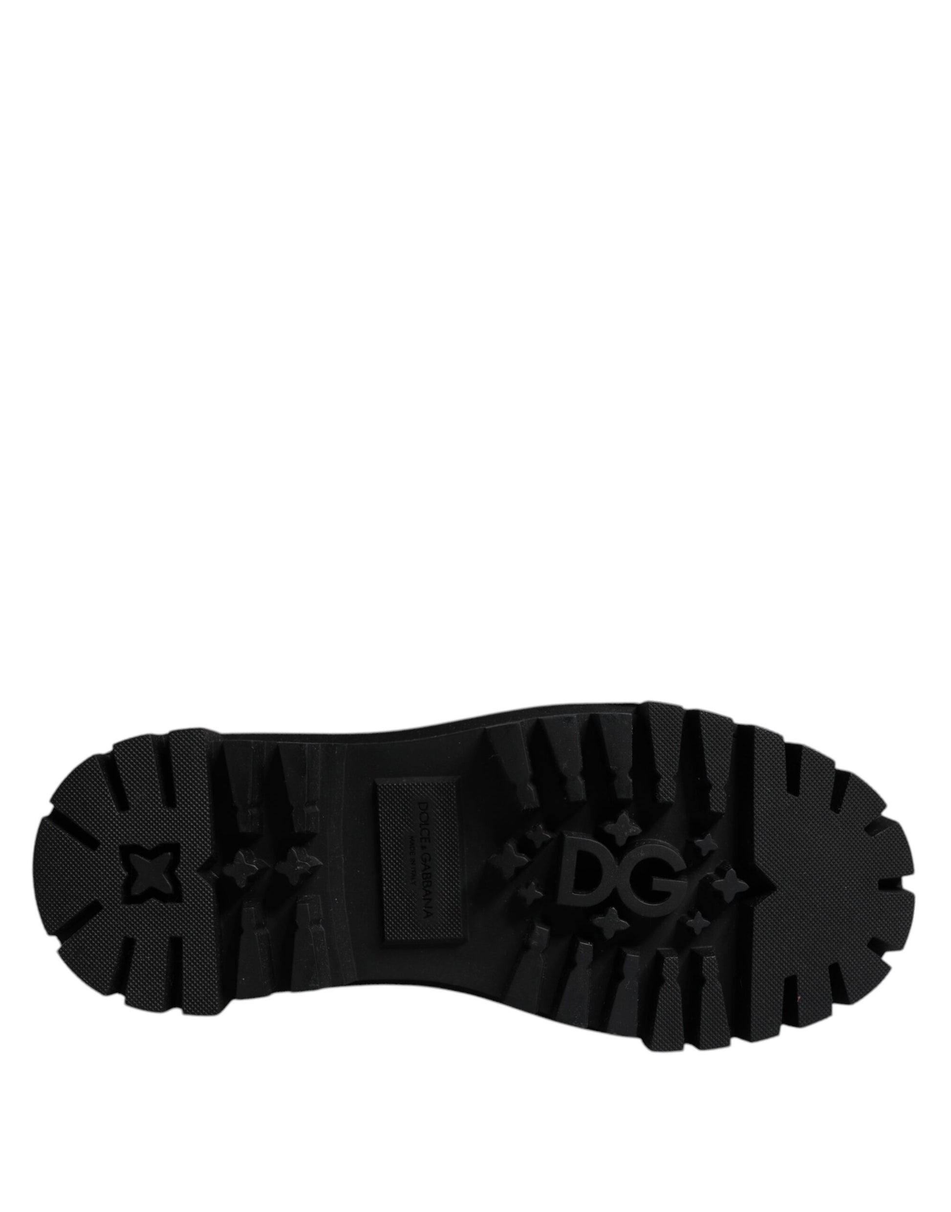 Dolce & Gabbana Black White Padded Mid Calf Lace Up Boots Shoes by Dolce & Gabbana