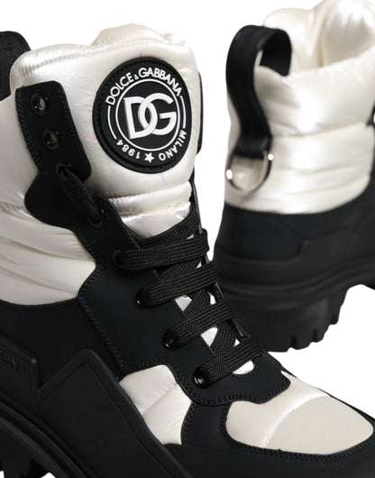 Dolce & Gabbana Black White Padded Mid Calf Lace Up Boots Shoes by Dolce & Gabbana