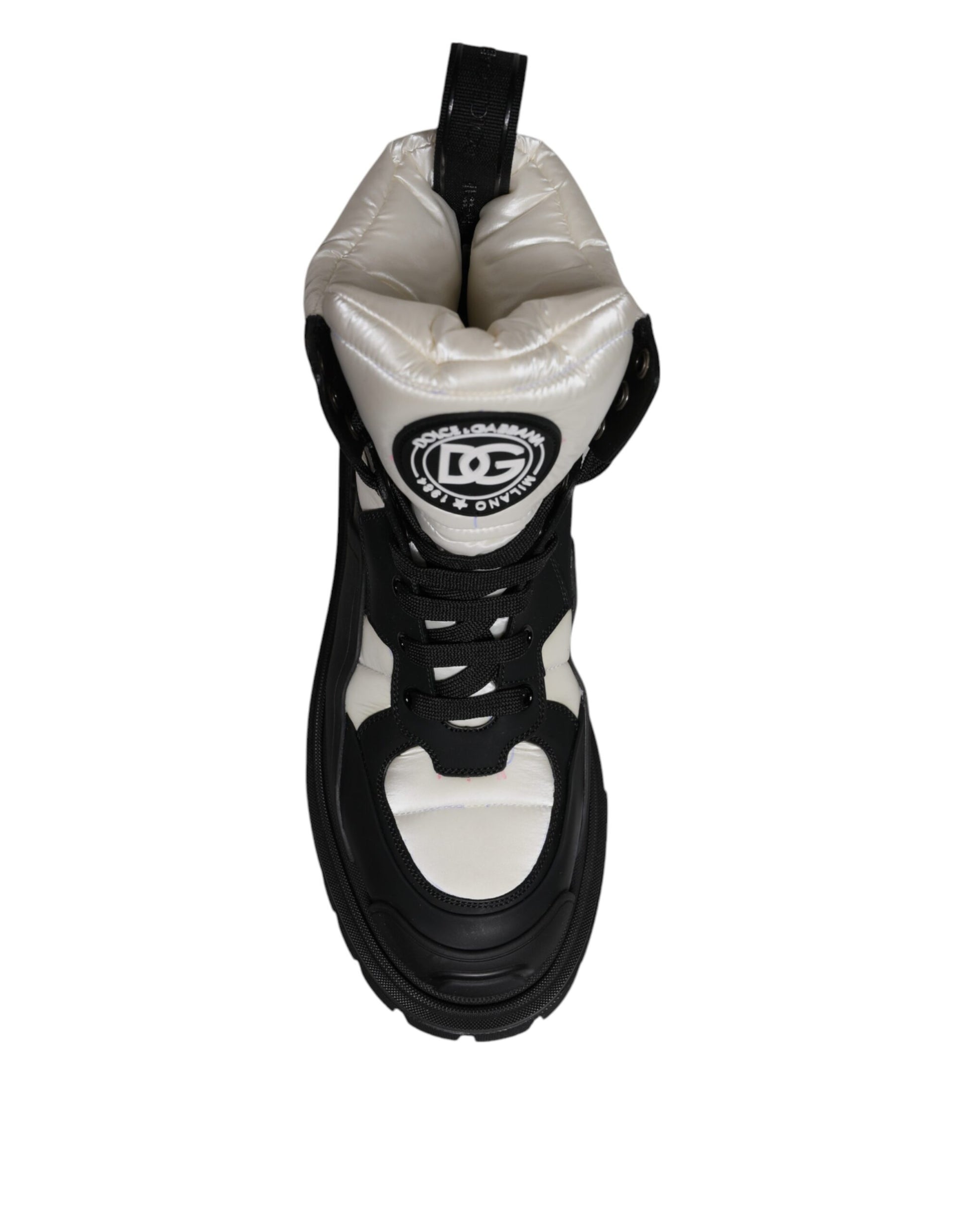 Dolce & Gabbana Black White Padded Mid Calf Lace Up Boots Shoes by Dolce & Gabbana