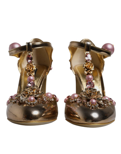 Dolce & Gabbana Gold Embellished Vally Heels Sandals Shoes by Dolce & Gabbana