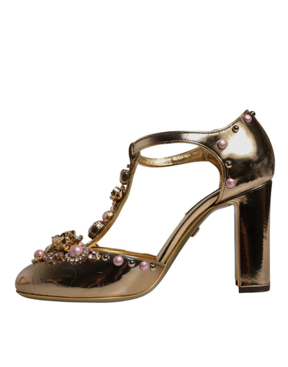 Dolce & Gabbana Gold Embellished Vally Heels Sandals Shoes by Dolce & Gabbana