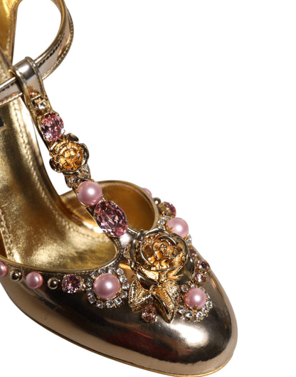 Dolce & Gabbana Gold Embellished Vally Heels Sandals Shoes by Dolce & Gabbana
