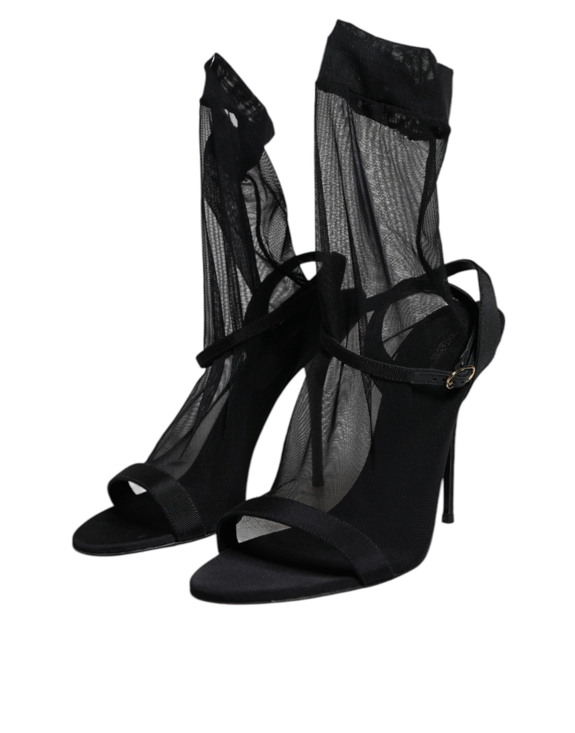 Dolce & Gabbana Black Tulle Stretch Heels Sandals Shoes by Dolce & Gabbana
