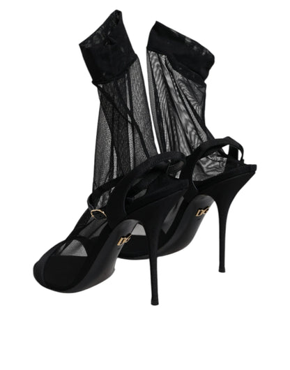 Dolce & Gabbana Black Tulle Stretch Heels Sandals Shoes by Dolce & Gabbana
