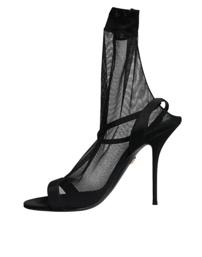 Dolce & Gabbana Black Tulle Stretch Heels Sandals Shoes by Dolce & Gabbana